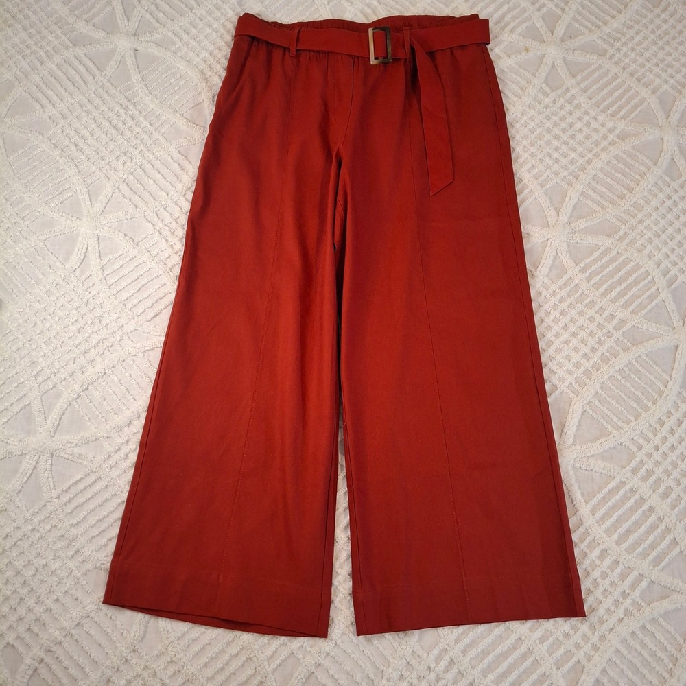 J.Jill Linen Stretch Wide Leg Cropped Pants Pottery Rust Red Tall Medium MT NWT